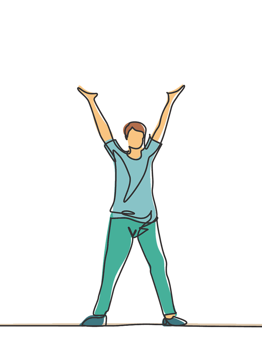 line art happy man with arms up in praise