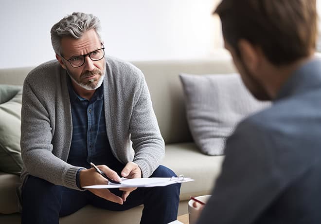 Mental health issues man receiving counseling