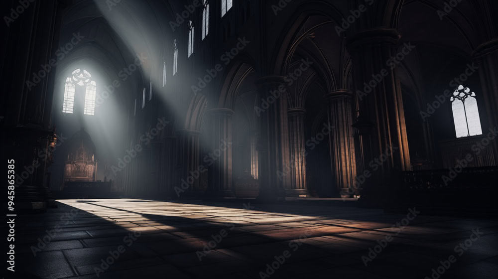 light rays shining through a window in a dark sanctuary