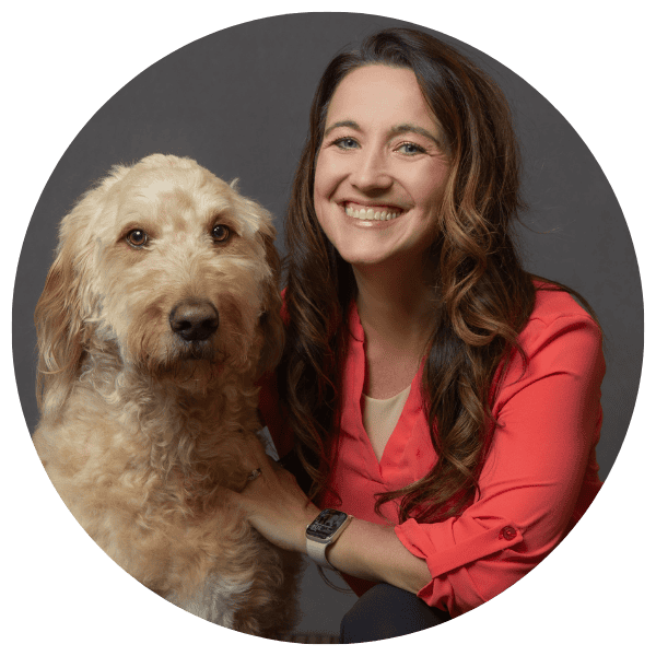 Shannon Heick with her therapy dog, Goose